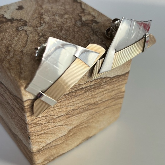 KDTR Kathleen Doyle Tom Reardon Modern Abstract Sterling Gold Tone Earrings - Picture 7 of 15